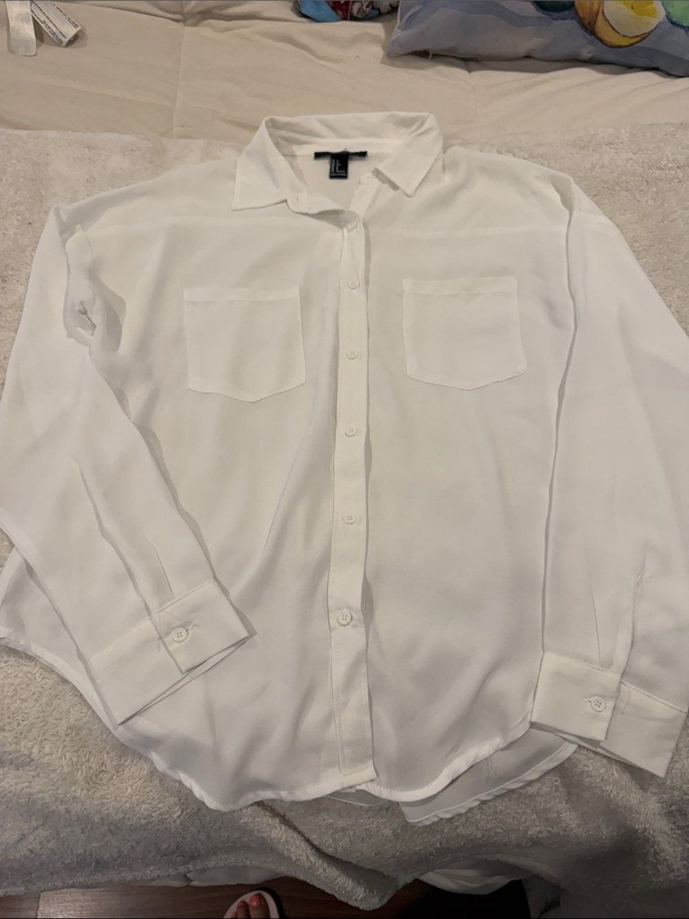Forever 21 White Long-Sleeve Button-Down Shirt
